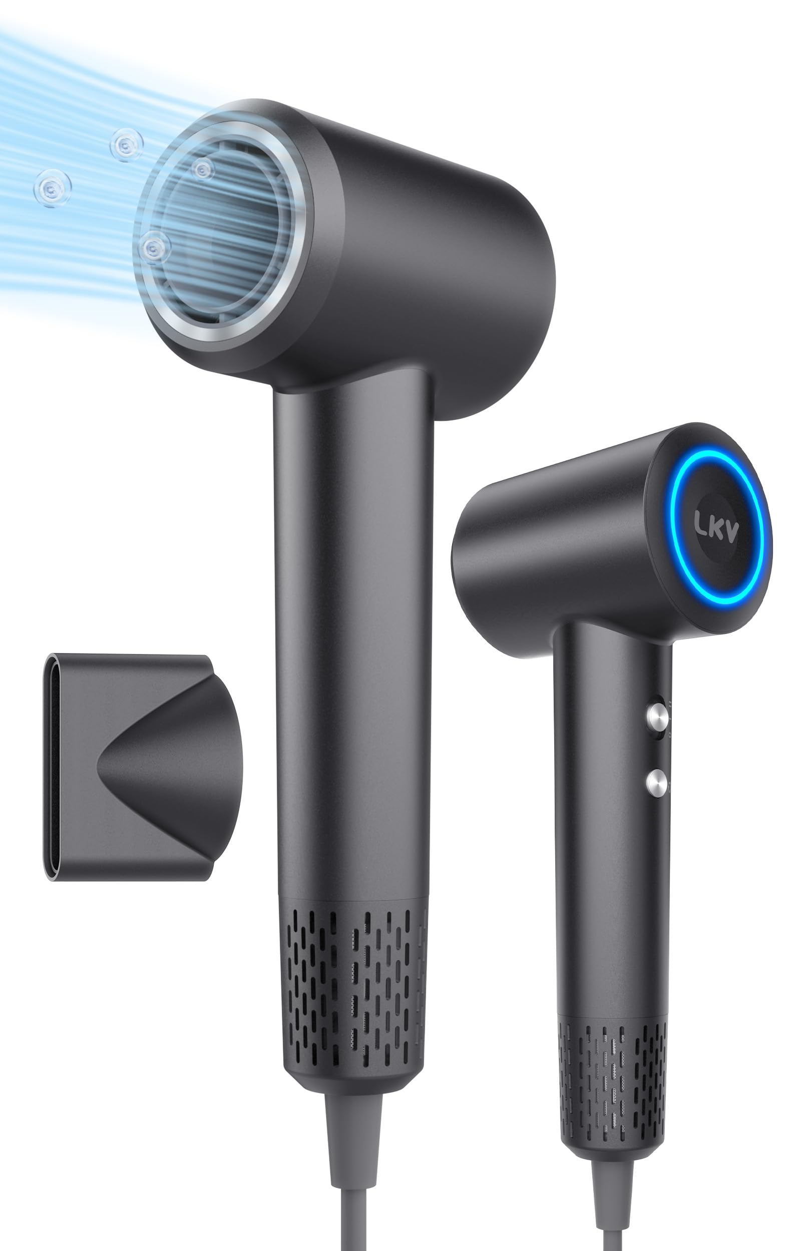LKV Secador de Pelo Iónico Profesional 1500W AC Motor Secador de Pelo Iónico Profesional, Ligero y Potente,3 niveles de calentamiento y 2 ventiladores, secador pelo ionico viaje talla