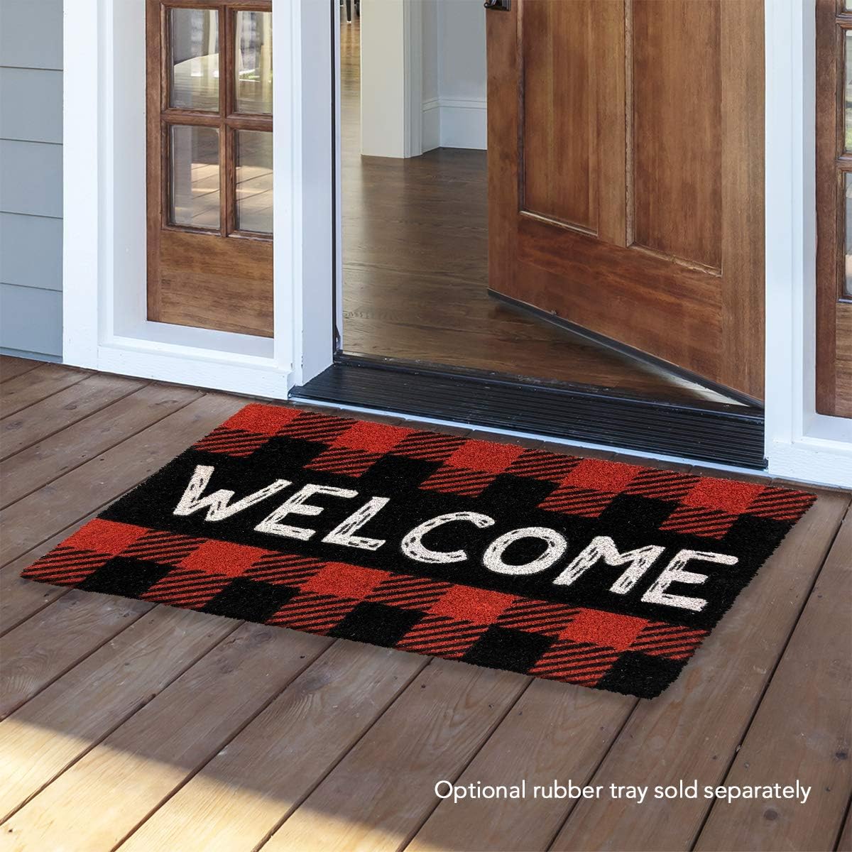 Briarwood Lane Red Checkered Welcome Natural Fiber Coir Doormat 18 x 30