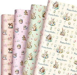 Altarho Easter Wrapping Paper for Girls Kids Boys - Happy Easter & Bunny and Egg - Cute Animals Patterns for Holiday Birthday Baby Shower New Baby Party Decoration - Buy now