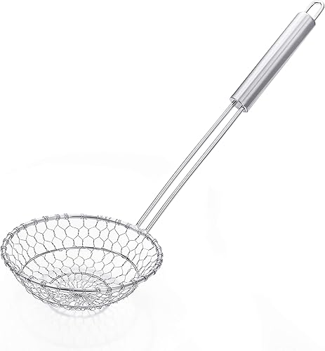 Miniatura 4 de Colador de araña de acero inoxidable, colador de malla de cocina asiática, colador de wok de alambre para cocina, cesta de skimmer de 7 pulgadas,