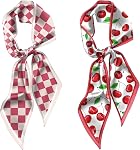 2PCS Hair Head Scarf Silk Feeling Long Satin Neck Satin Scarves for Handbag Cute Decoration Aesthetic Women 59 * 6.7''
