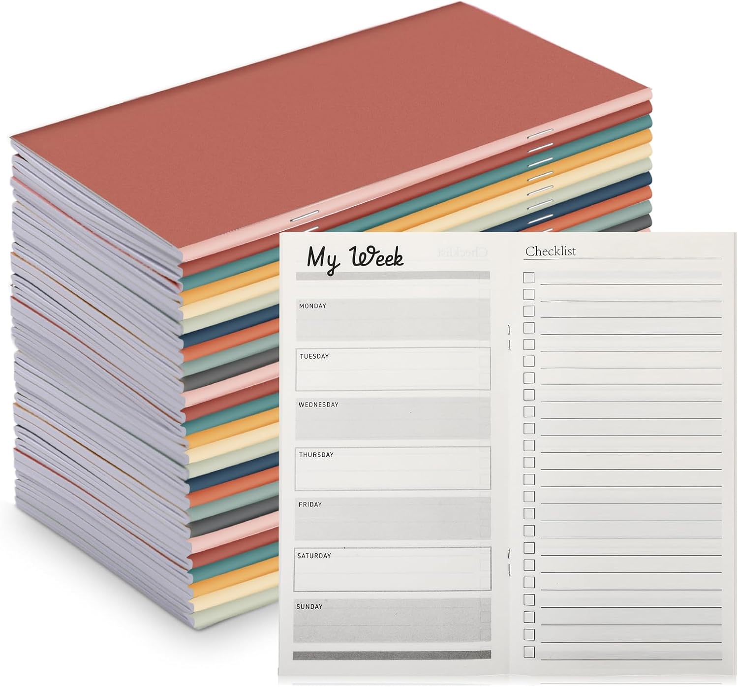 Qilery 100 Pcs 2026-2027 Daily Weekly Planner Bulk Employee Appreciation Gifts Small Pocket Journal to Do List Goals Notepad for Patient Access Week Nurse Team Coworkers Teacher (Bright Color)