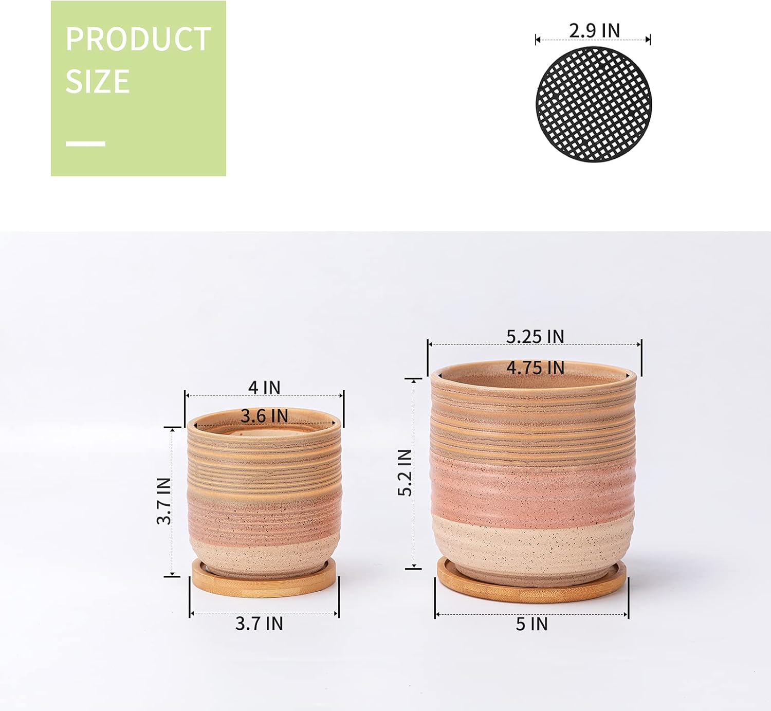 BABALIU 5.25 + 4 Inch Ceramic Garden Plant Pots with Drainage Hole and Bamboo Saucers, Unglazed Planters for Indoor and Outdoor Plant, Set of 4 : Patio, Lawn & Garden
