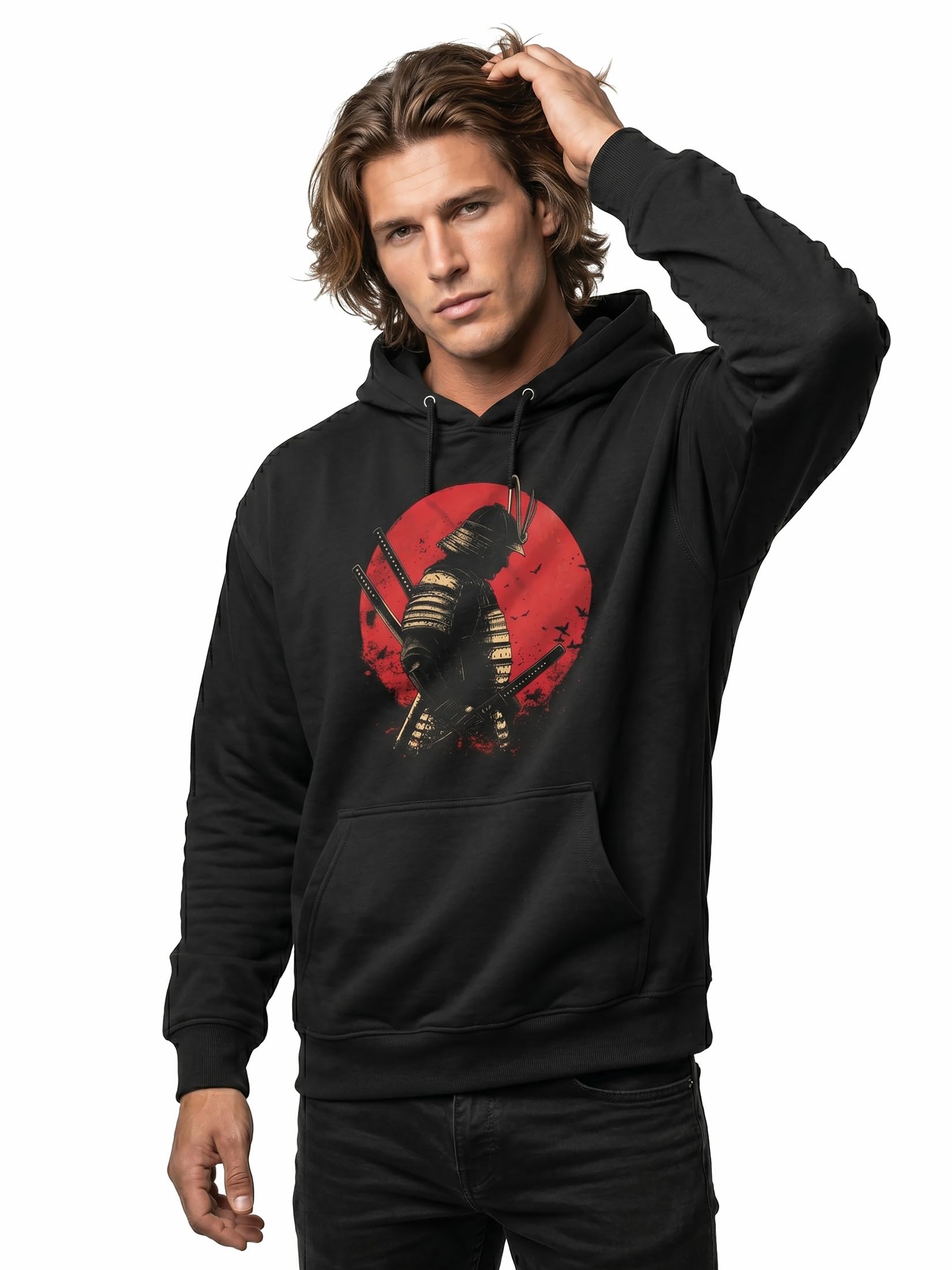MAKAYA Felpa con Cappuccio Samurai Giapponese Hoodie Ninja Guerriero Katana Spada Tokyo Arti Marziali Anime Uomo
