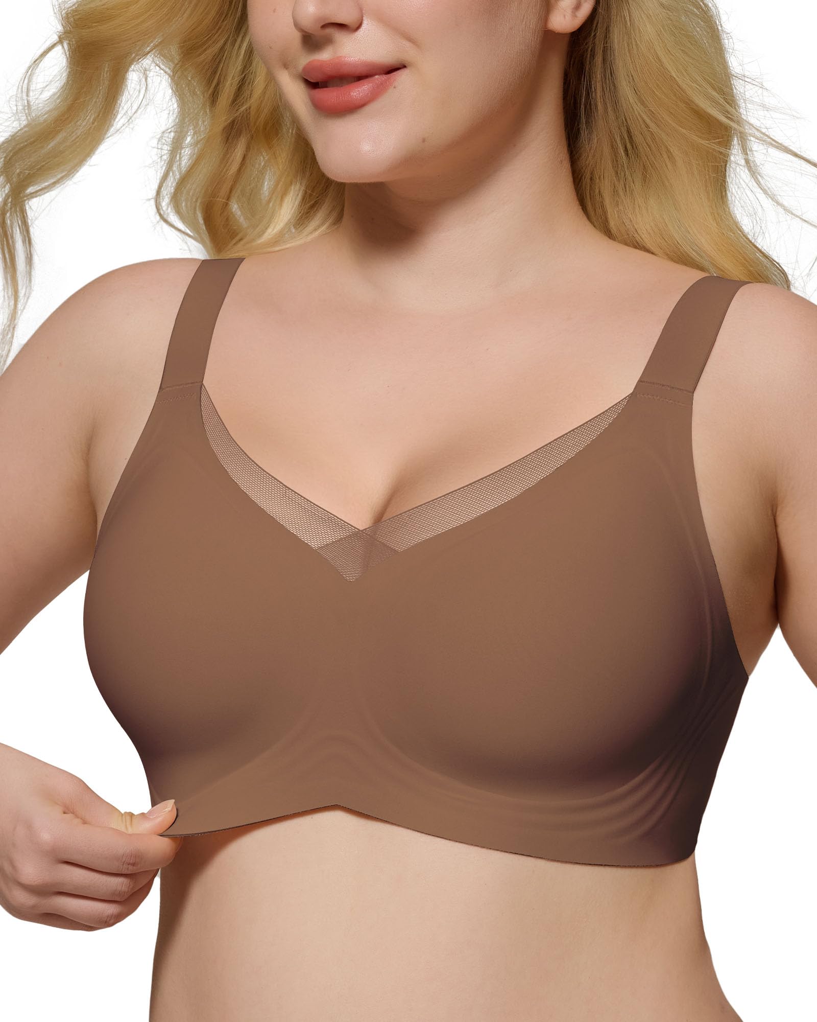 HORISUN Seamless Mesh Lace Bras for Women No Underwire Wireless Bras with Support and Lift Full Coverage Deep V Bralettes