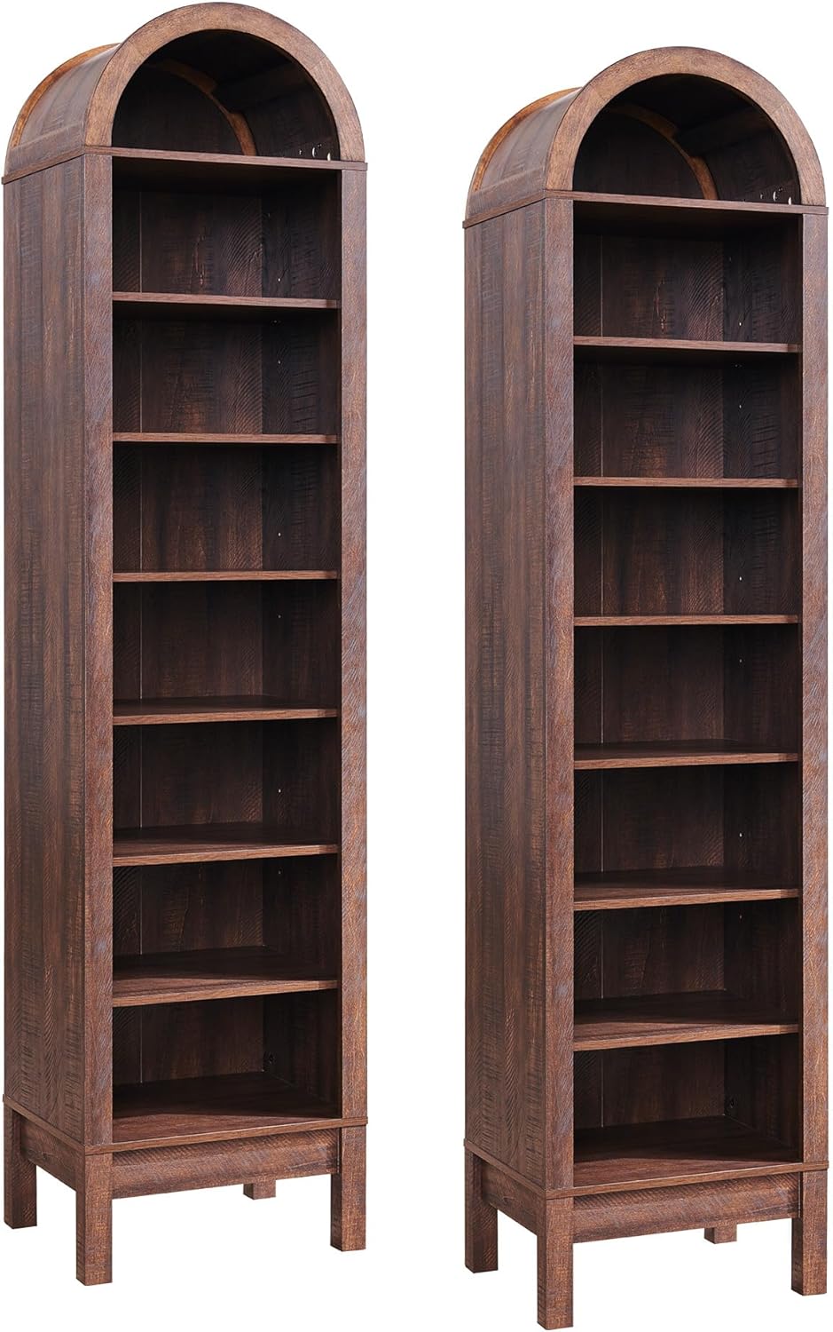 71" Tall Arched Bookshelf Set of 2, 8 Tiers Arch Bookcase with Storage, Modern Farmhouse Book Shelf with Adjustable Shelves, Wood Bookshelf w/Open Display Shelves for Living Room, Office-Natural