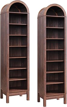 IFGET 71" Tall Arched Bookshelf Set of 2, 8 Tiers Arch Bookcase with Storage, Modern Farmhouse Book Shelf with Adjustable Shelves, Wood Bookshelf w/Open Display Shelves for Living Room, Office-Brown