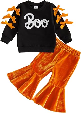 Kupretty Toddler Baby Girl Mamas Pumpkin Sweatshirt Flare Pants Set