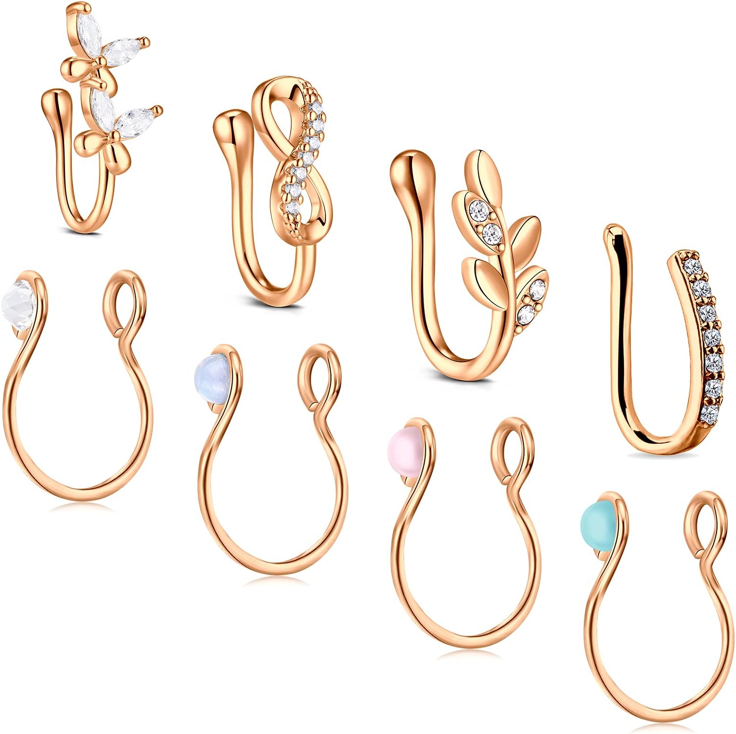 JFORYOU Fake Nose Ring Fake Septum Fake Nose Ring Hoop Fake Nose Rings for Women Faux Nose Piercing Spring Clip on No Pierced Non Piercing Faux Body Piercing Jewelry for Women Men