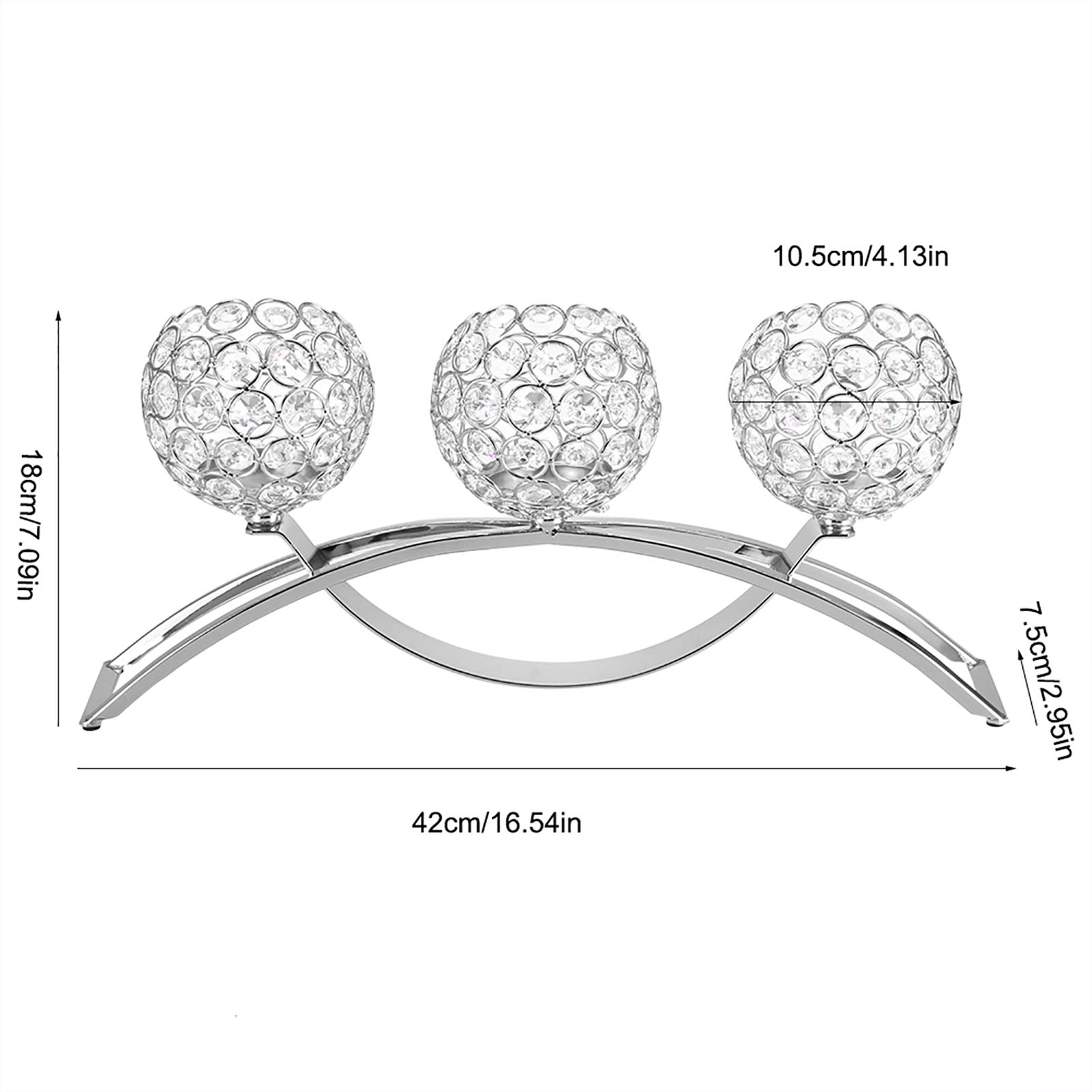 Portavelas de Cristal, 3 Brazos clásico Europeo Hierro Bola de Cristal Cena romántica con Velas Candelabro Centro de Mesa de Boda para la celebración del Aniversario de cumpleaños Regalo(Plata)