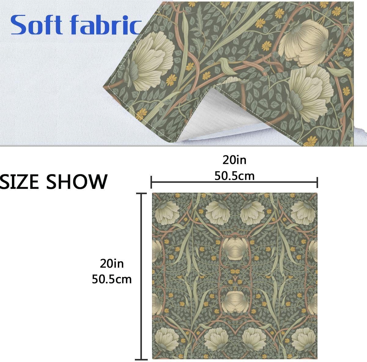 ALAZA William Morris Prints77 Cloth Napkins Dinner Napkins Set of 6,Reusable Table Napkins Washable Polyester Fabric for Cocktail Party Holiday Wedding Home Decorative image 5