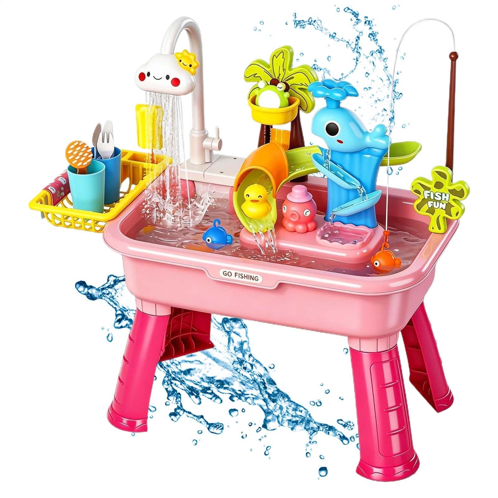 Electric Water Table For Todd-lers 1-5, Kids Play Sink With Running Water & Cloud Faucet, Sensory Todd-ler Activity Table With Fishing Game - Backyard Daycare Preschool Nursery Kindergarten