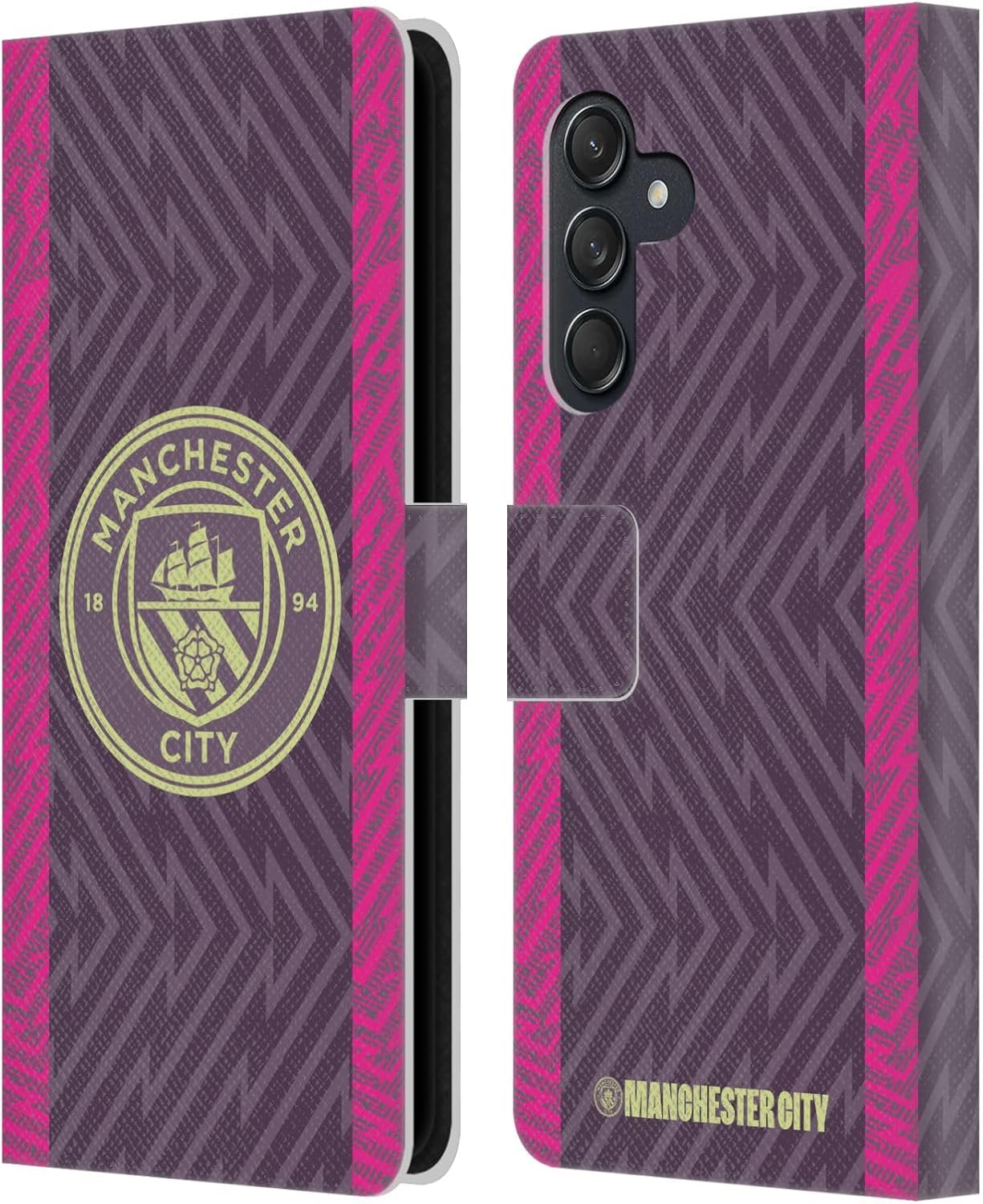 Head Case Designs Officially Licensed Manchester City Man City FC Home Goalkeeper 2023/24 Badge Kit Leather Wallet Case Compatible with Samsung Galaxy M55 5G