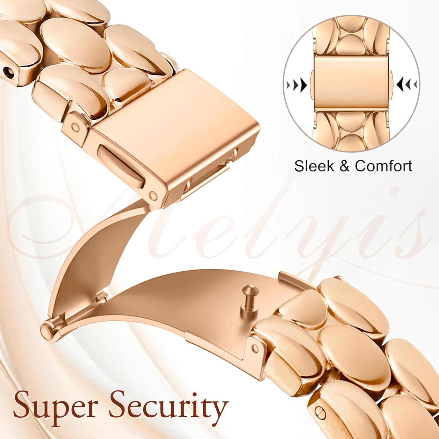 Slim Metal Band Fits Apple Watch Bands 46mm 45mm 44mm 42mm(Series 3 2 1) 49mm, Stainless Steel iWatch Bands Women, Dressy Band for Apple Watch Series 11 10 9 8 7 6 5 4 SE Ultra, Gold - Image 3