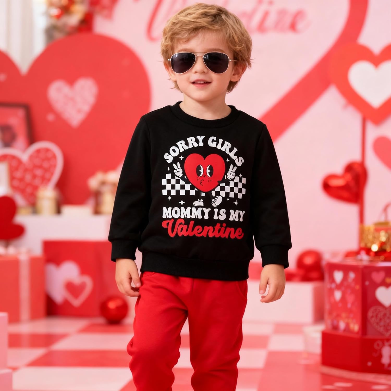 Toddler baby boy valentines day outfit Sorry Girls Mommy is My Valentine Sweatshirt+Casual Pants 2PC Clothes