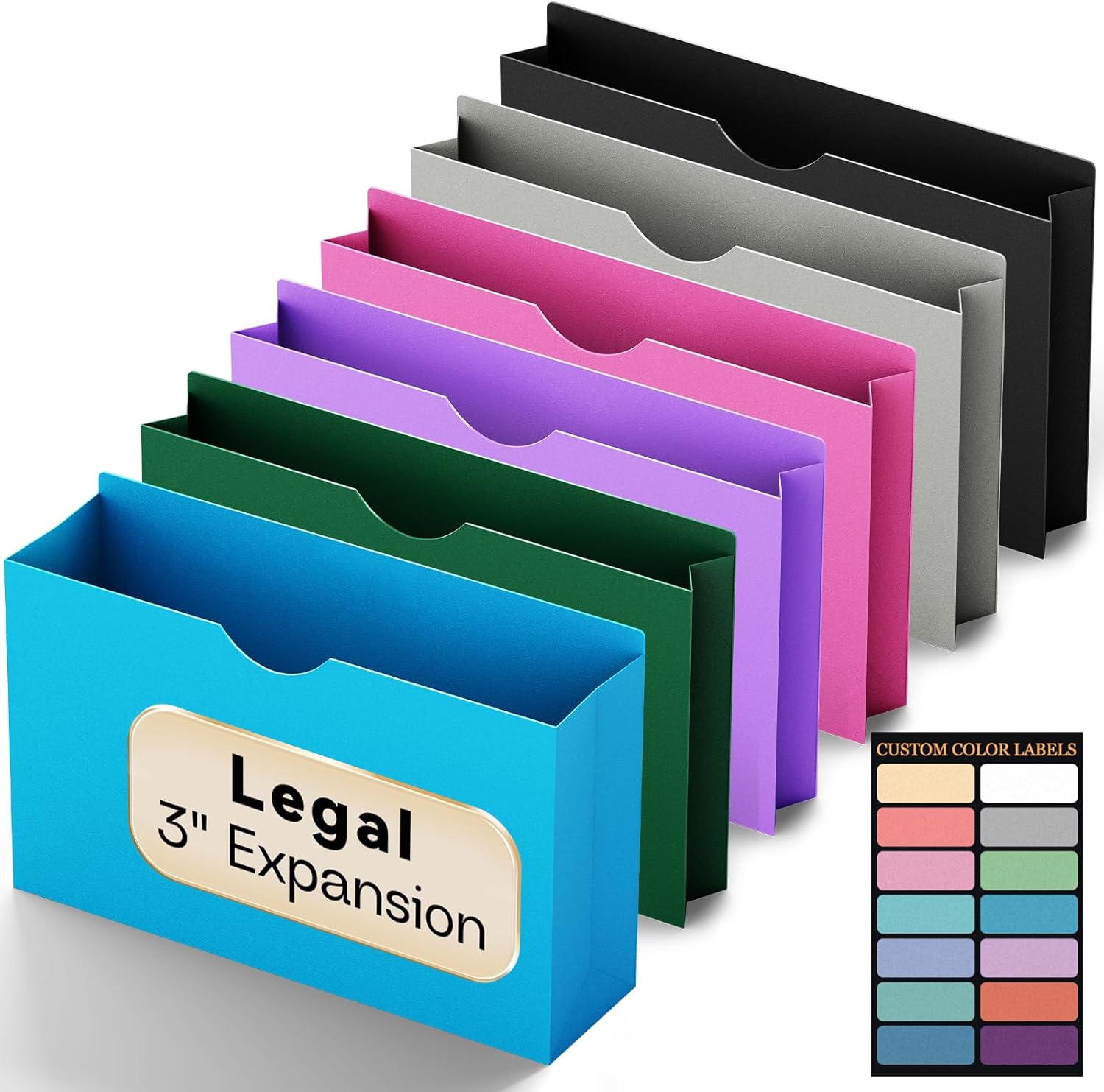 Plastic 3 Inch Expanding File Pocket Legal Size,12 Pack Reinforced Manilla Pocket Folders,Heavy Duty Expandable File Jacket for Documents,Accordion Folders with Straight Cut Tabs,Assorted Color