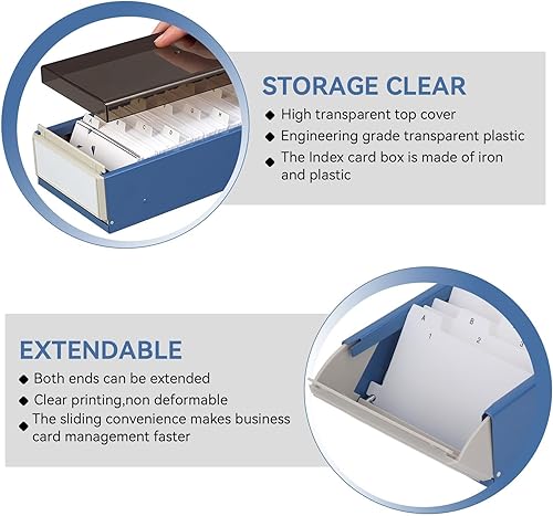 Miniatura 3 de Caja portatarjetas, soporte para tarjetas de visita de índice, organizador de tarjetas de visita con divisores y pestañas de índice, capacidad de