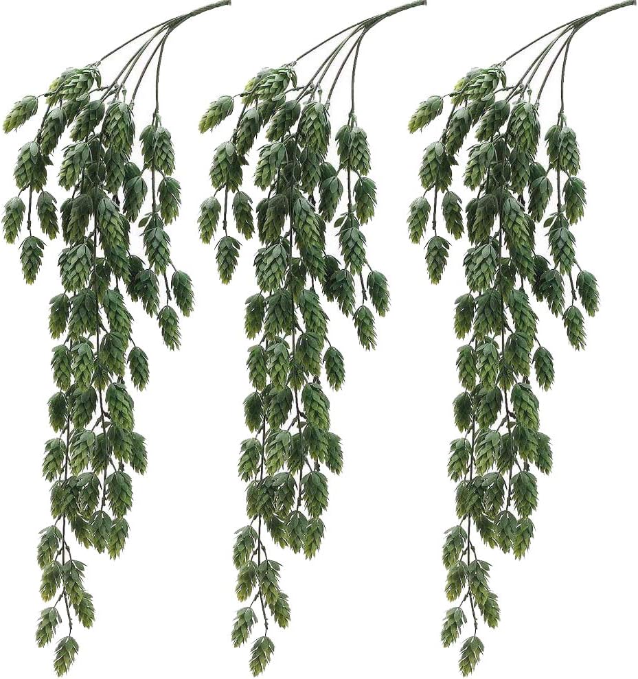 Aisamco 3 Pcs Artificial Hops Flower Vine Garland Plant Fake Hanging Vine Hops Faux Hops Artificial Hanging Plants in Frosted Green 29.5" in Length for Indoor Outdoor Front Porch Flower Decor