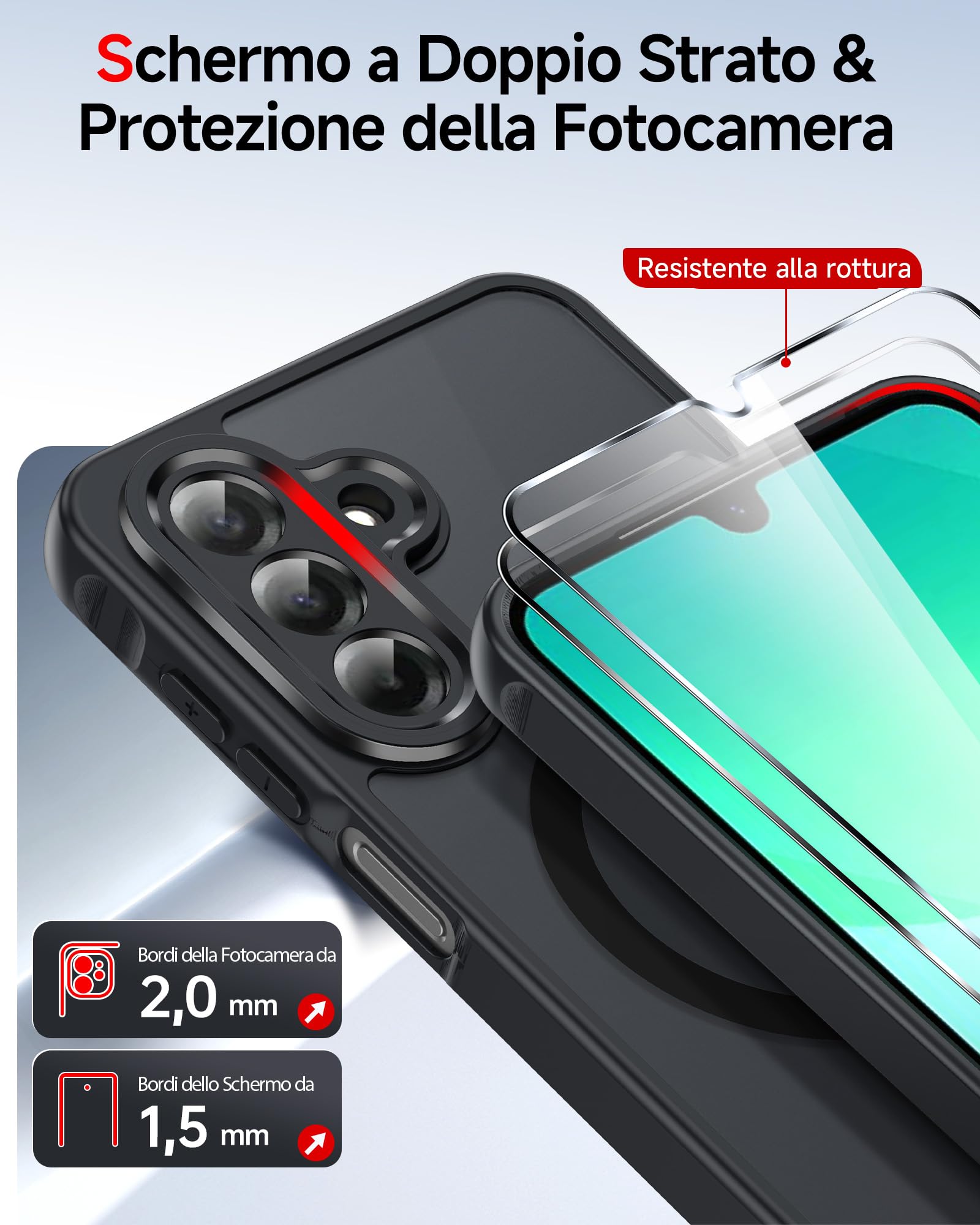 LeYi Cover Magnetica per Samsung Galaxy A26 5G con 2 Pezzi Vetro Temperato, Custodia per A 26 Traslucida Opaca Anti-Impronte Resistente ai Graffi Paraurti in TPU Antiurto Protettiva Case, Nero