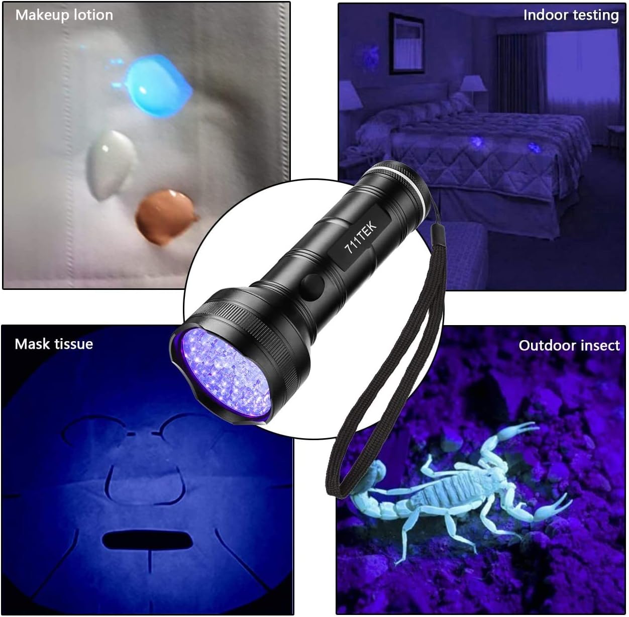 711TEK UV Flashlight Black Light, UV Lights 51 LED Matching with Pet Odor Eliminator, Ultraviolet Blacklight Pet Urine Detector for Dog Cat Urine, Dry Stains, Bed Bug (UV Flashlight)