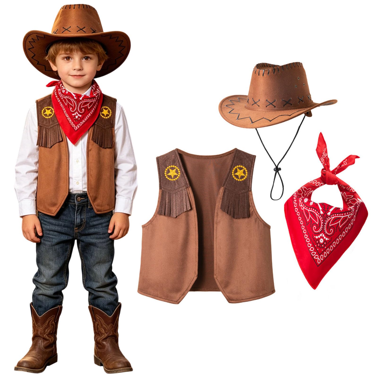 Cowgirl Costume Outfit Western Fancy Dress Up Set for Little Kids Girls