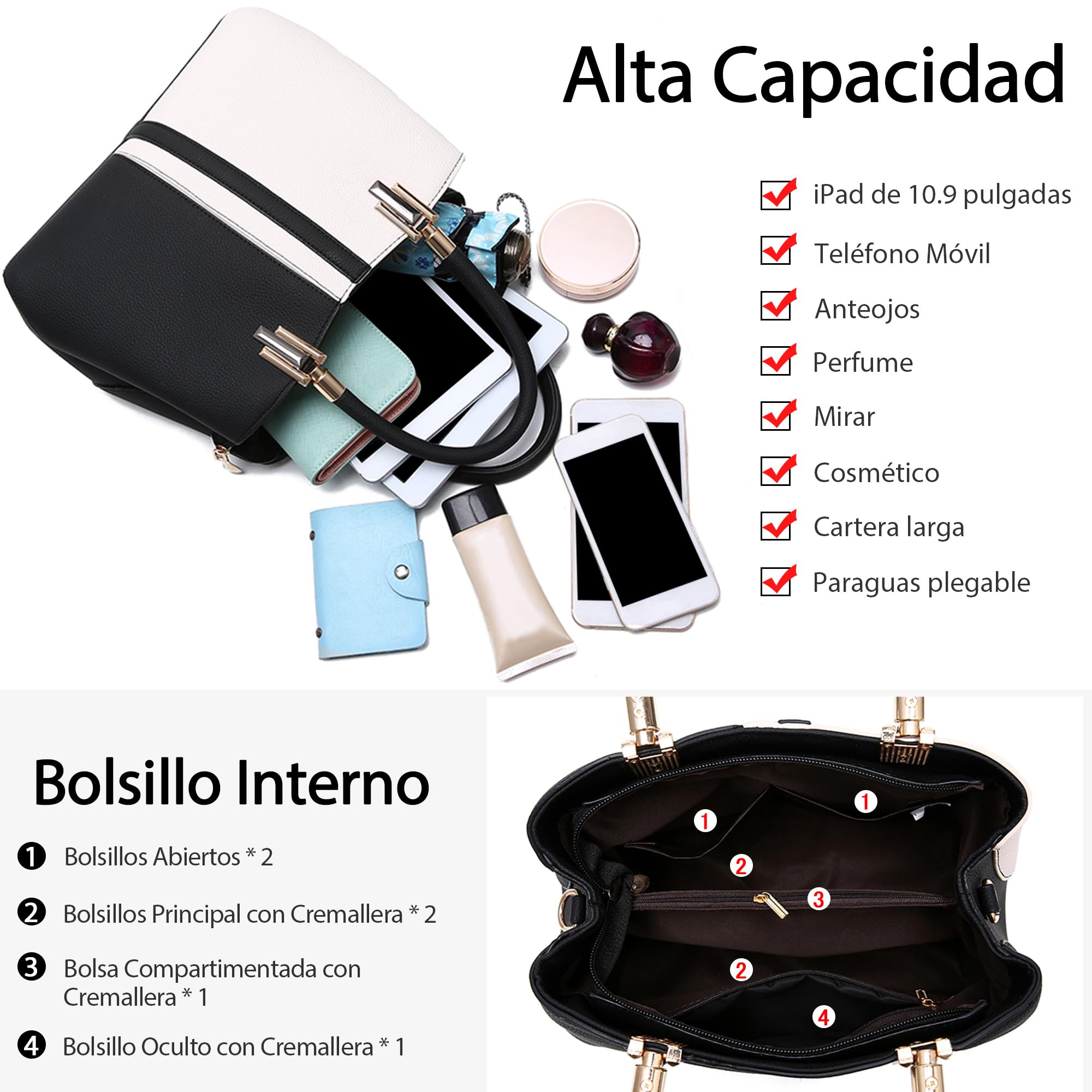 VARLIVOO Nuevo Elegante Bolsos para Mujer Bolsos de Mano Bolsos Mujer Bolso de Hombro de Mujer Totes para Mujer Bolso Señoras Hobo Bolsas PU Cuero Negro