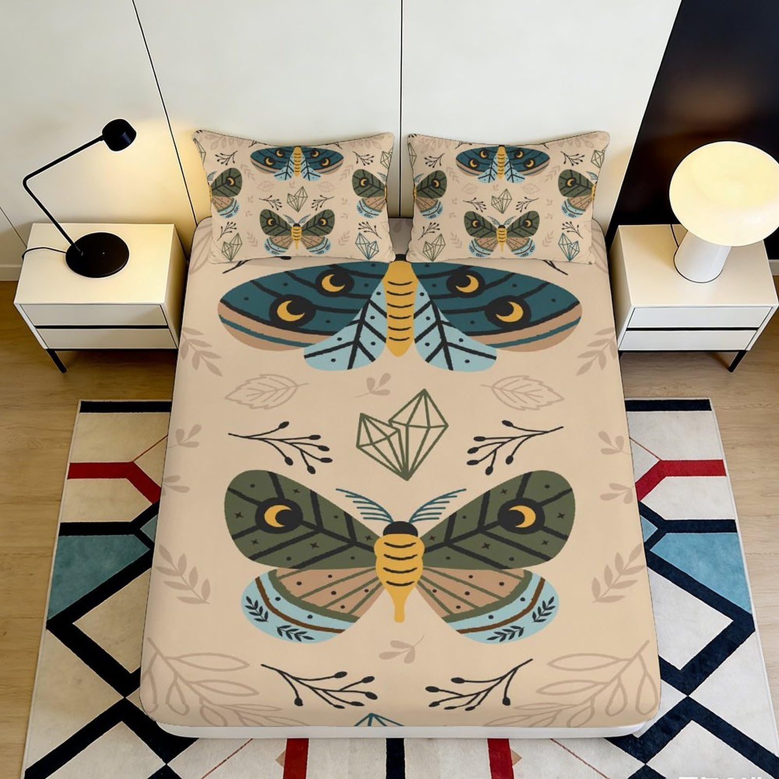 Jqzkxnhpbr Style-4 3D Printed Moth Illustration Fitted Sheet Microfiber Soft Breathable Botanical Bed Cover For Bedroom Decor 90X200x25cm