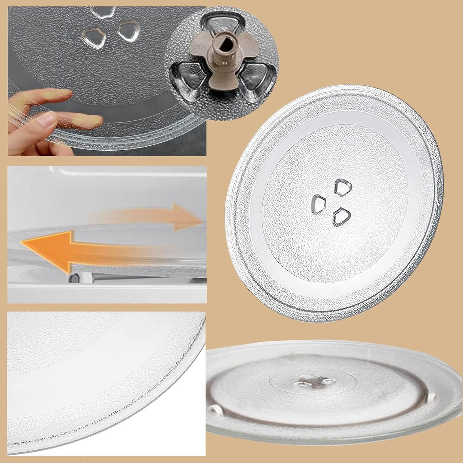 LIGUOYI Universals Microwave Glass Plate Replacement, Round Microwave Glass Turntable Plate Diameter 9.6"/245mm 10.6"/270mm 12.4"/315mm, Microwave Plate with Microwave Turntable Coupler and Ring