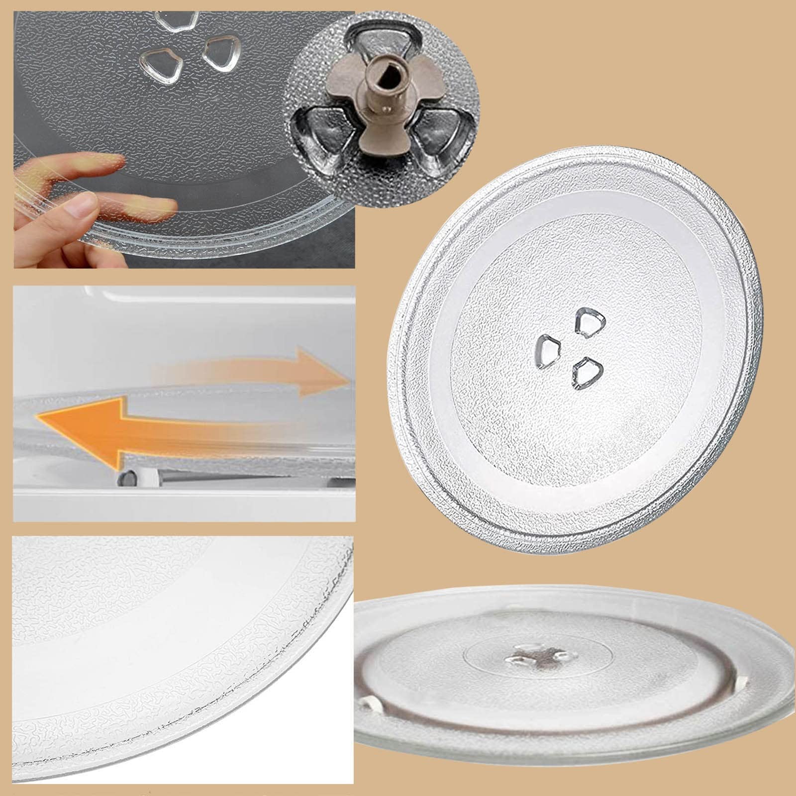 LIGUOYI Rund Glasdrehteller Für Mikrowellen, 245mm 255mm 270mm 315mm Mikrowellenteller Mit 3 Fixers, Glass Drehscheibe Für Diverse Mikrowellen, Mikrowelle Drehteller Hitzebeständig, Verschleißschutz