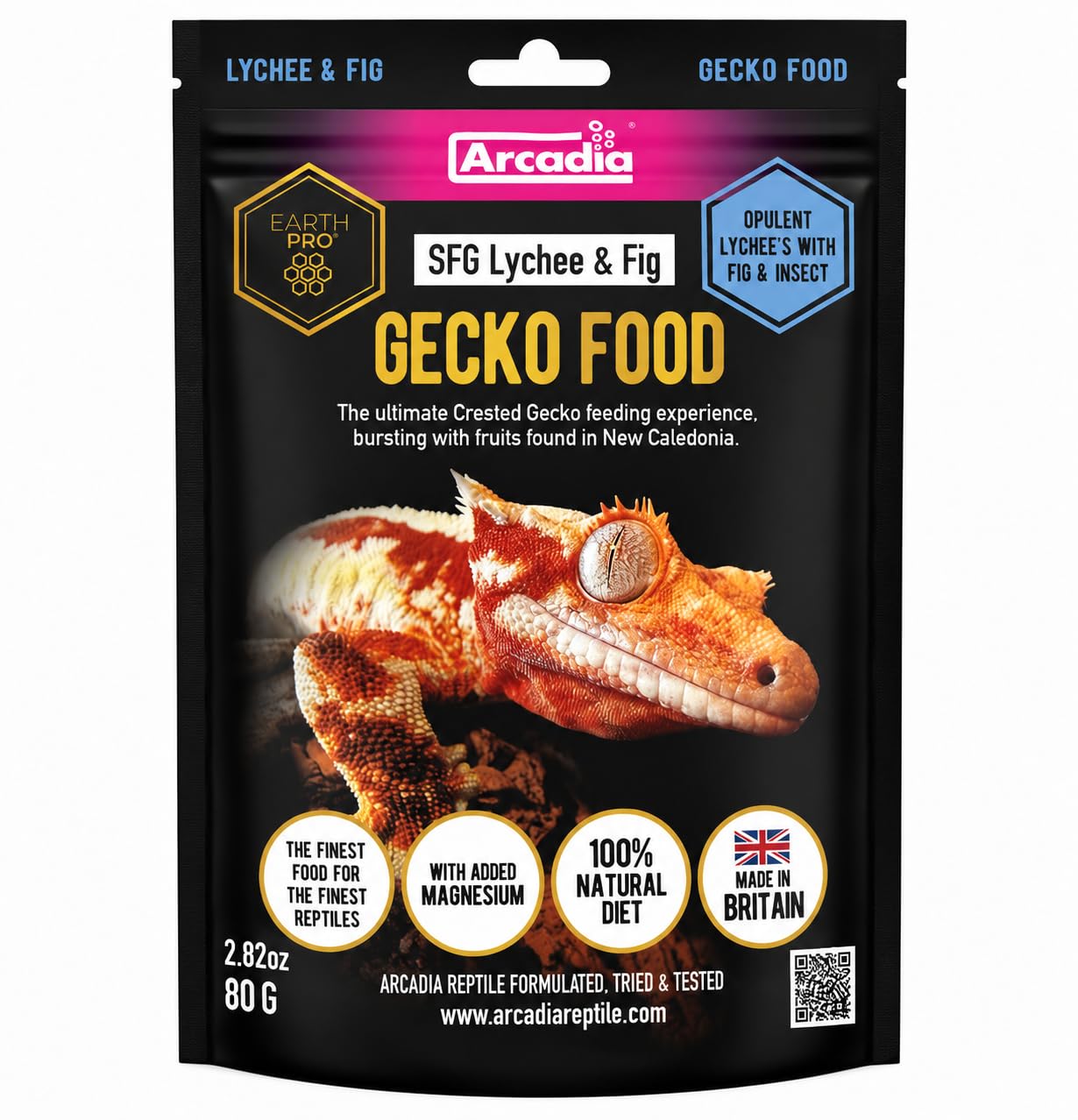 Arcadia EarthPro SFG Crested Gecko Food Complete Diet with Insects, Fruit & Added Magnesium 180g, Lychee & Fig