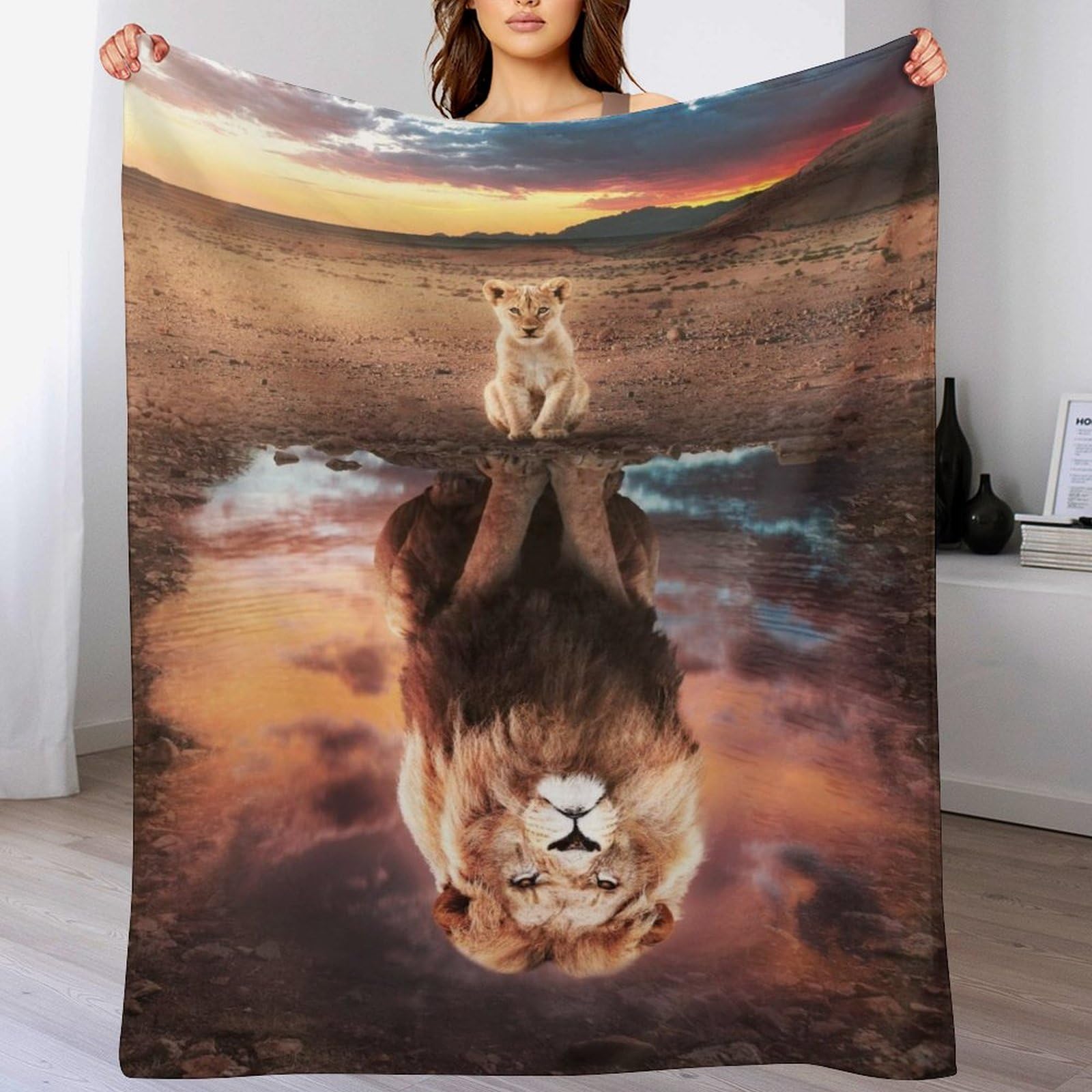 Couverture lion en polaire douce pour canapé et camping en plein air