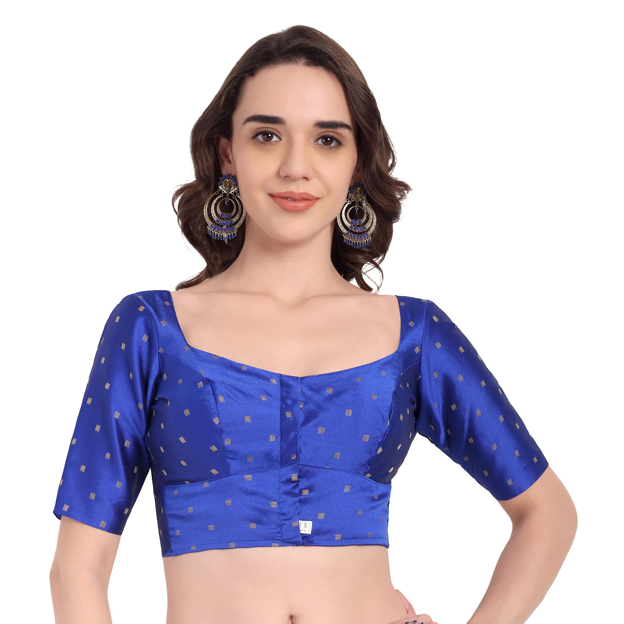 jisb Poly Dupion Putta Diamond Neck Elbow Sleeves Blouse-picture-23