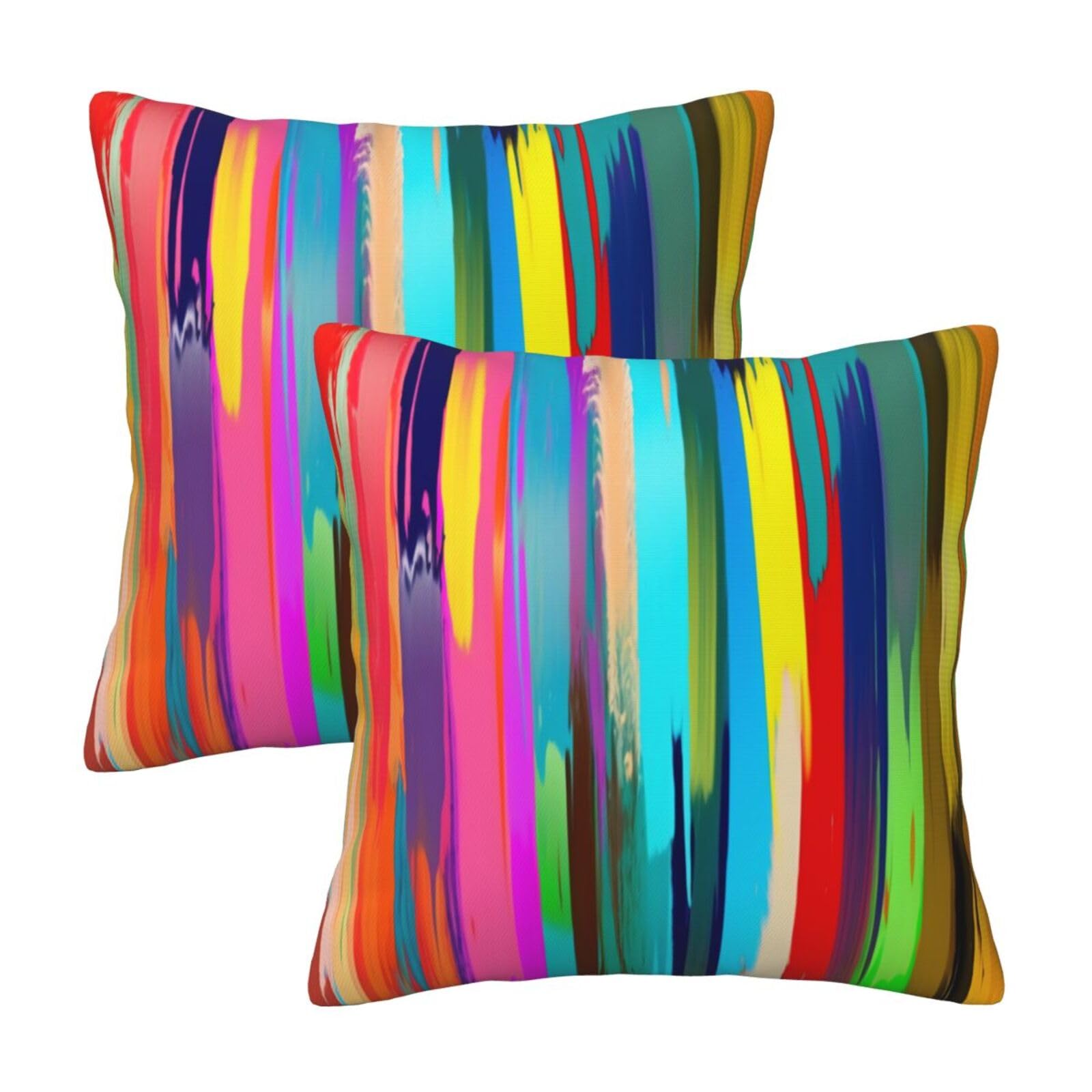 Rainbow Color Throw Pillow Cases 2 Pack Square Pillowcases Soft Pillow Protectors for Couch Livingroom Sofa Bed Office Car,30x30 CM