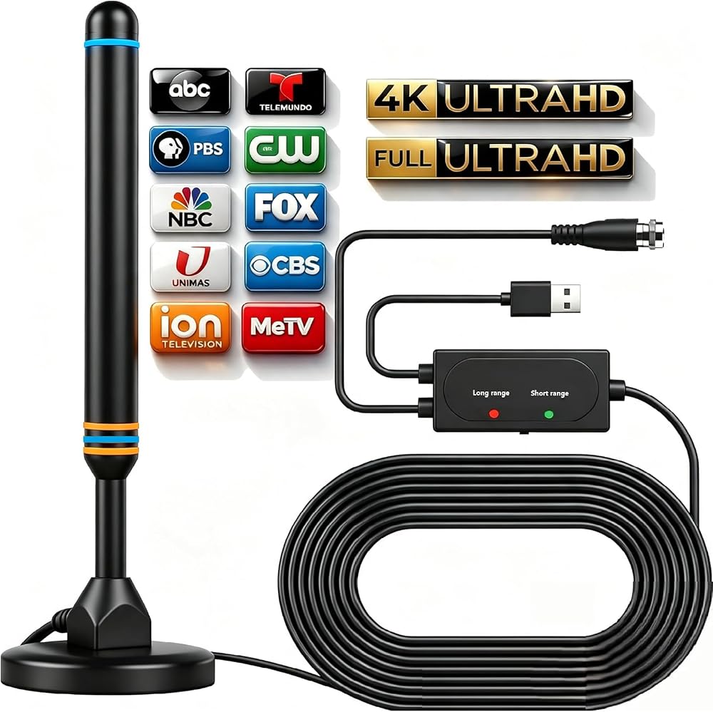 TV Antenna Indoor for Local Channels,Digital Antenna for Smart TV Indoor | HD Digital Antenna with Amplifier Signal Booster for Local Channels Supports 4K 1080p-15 ft Long Cables