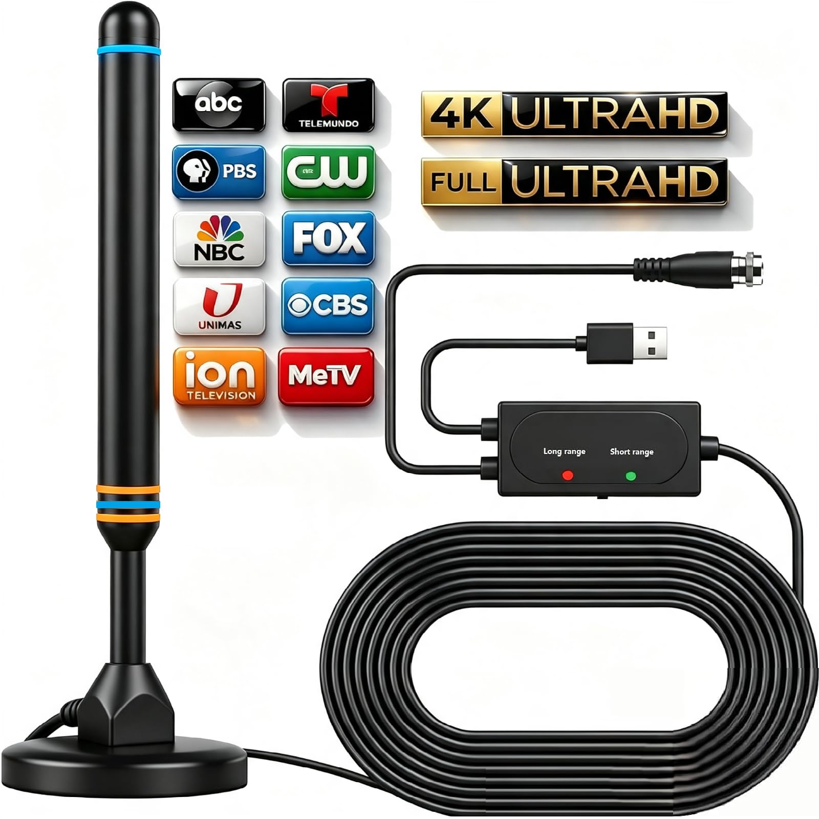 Antenna TV da interni per Smart TV per ricezione a lungo raggio e tutte le Smart TV HD Antenna digitale con amplificatore di segnale per canali locali supporta 4K 1080p-arancione
