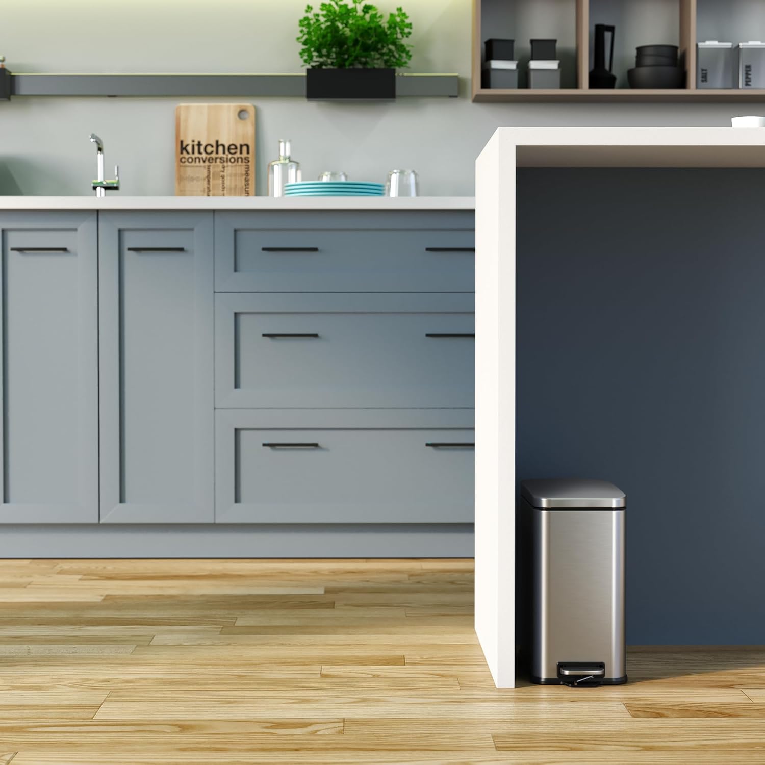 iTouchless 3 Gallon Step 2.0 Technology SoftStep Bathroom Trash Can with AbsorbX Odor Filter and Removable Inner Bucket, Slim Stainless Steel for Home Office Bedroom Restroom Store Business School