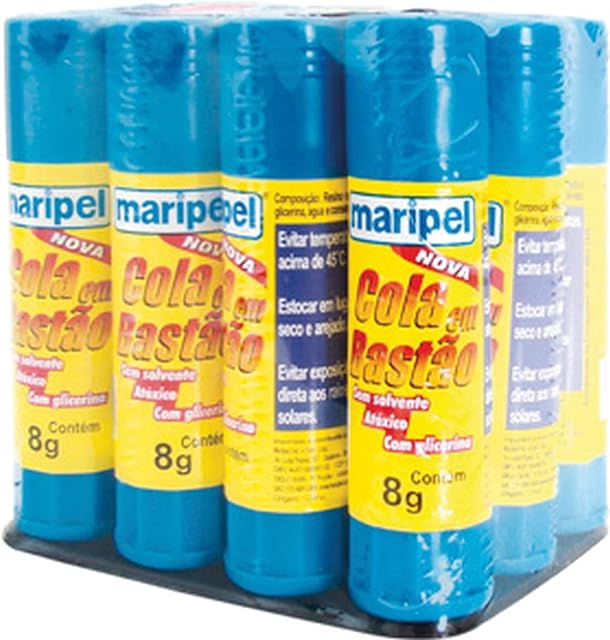 Cola em Bastão, Maripel 4408**, Multicor, 8 g, Pacote de 12
