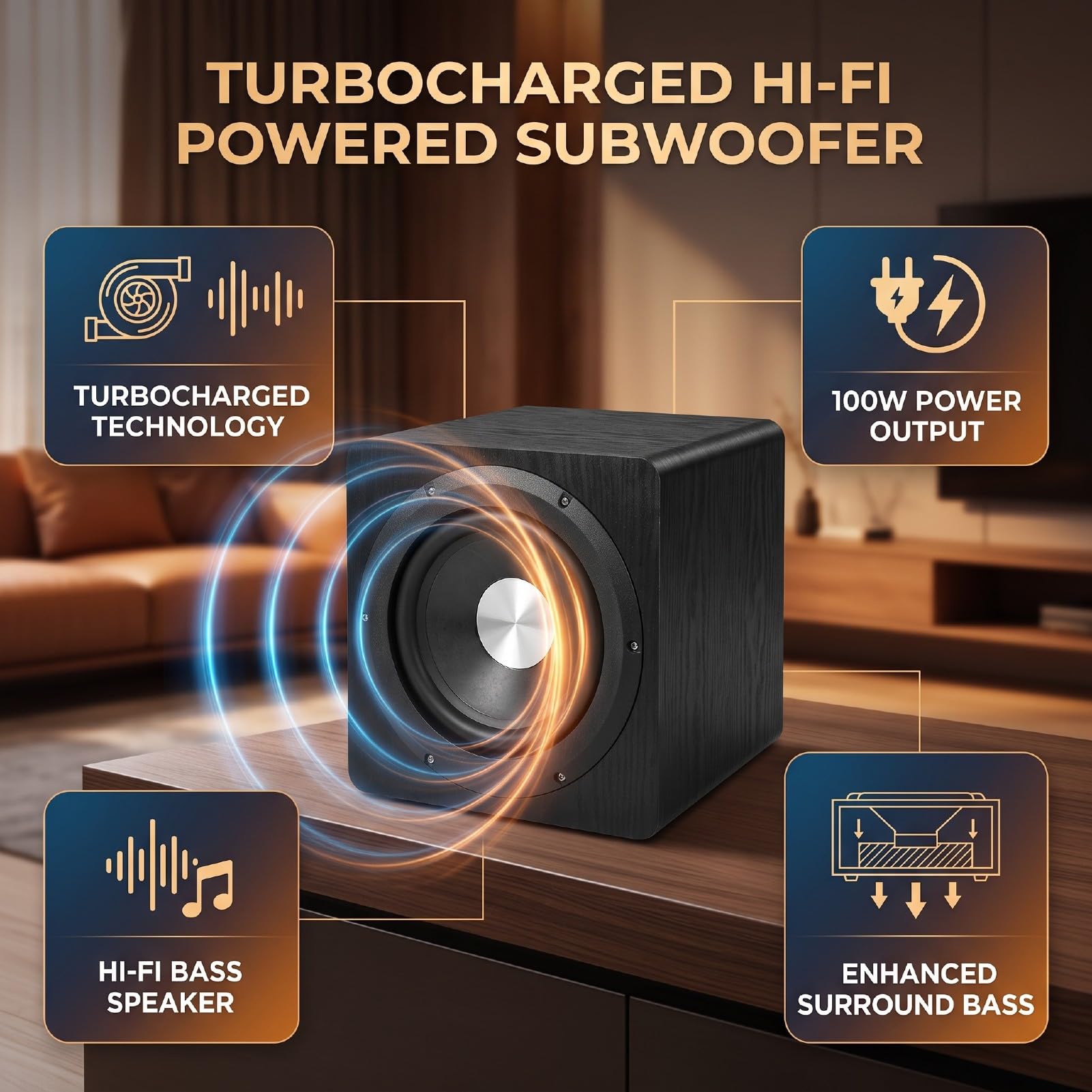 Cuifati Subwoofer Alimentato da 6,5 ​​pollici 100 W RMS Bassi Profondi | Bassa Frequenza HiFi, Impedenza 4Ω, Cabinet in Fibra di Legno Sintetica, Uso Home Theater, Suono di Gioco Coinvolgente