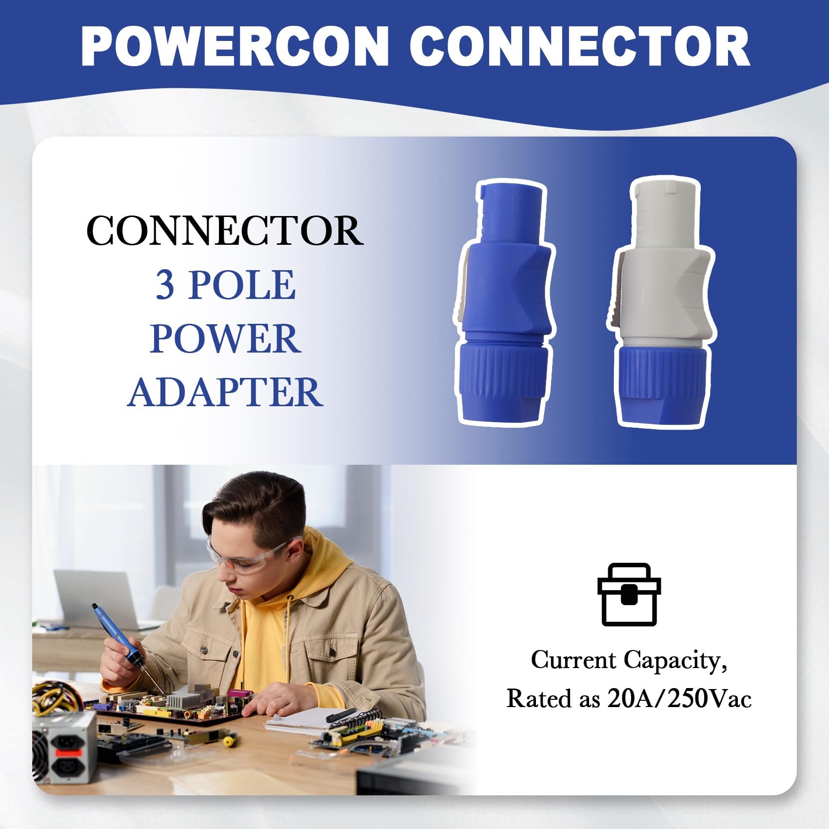 20 Pièces Connecteur Powercon NAC3FCA NAC3FCB Prise Haut-Parleur 20A 250V AC Connecteur de Prise D'Alimentation Bleu et Gris Blanc