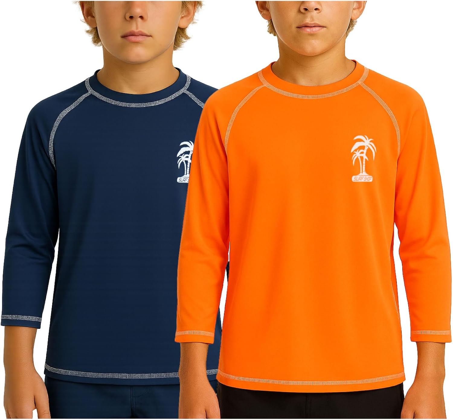 iXtreme Baby Boys Swim Shirt - 2 Pack UPF 50+ Quick Dry Long Sleeve & Short Sleeve Rash Guard for Toddler Boys Swimwear