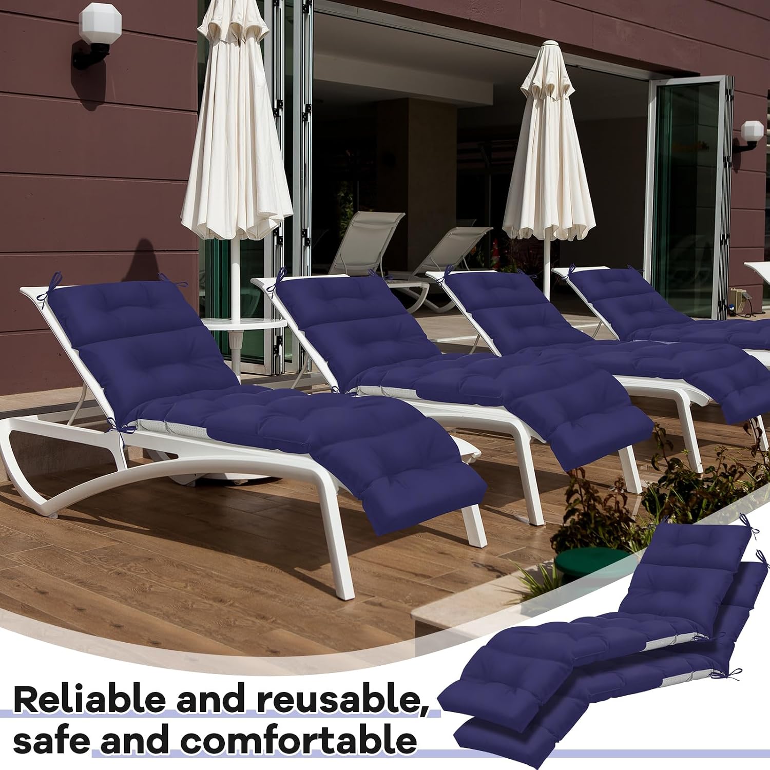 Kigley Chaise Lounge Cushions 75 x 22 x 5 Inches Soft Lounge Chair Cushion Spring/Summer Seasonal Replacement for Outdoor Indoor Home Office(Navy Blue,2 Pcs)