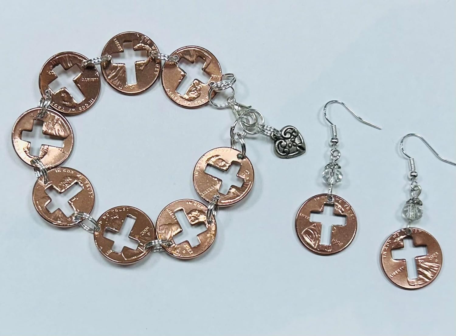 Penny with Cross Cut Out Bracelet and Earring Set, Christian, Faith, Lucky Penny, USA Coin Jewelry
