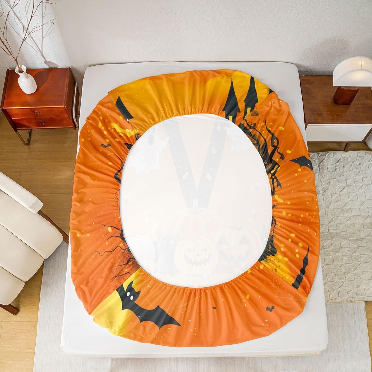 Erosebridal Halloween Letter V Sheet Set Gothic Twin Sheets Set for Toddler Boys, Initial A-Z Letter Personalized Monogrammed Orange Fitted Sheet