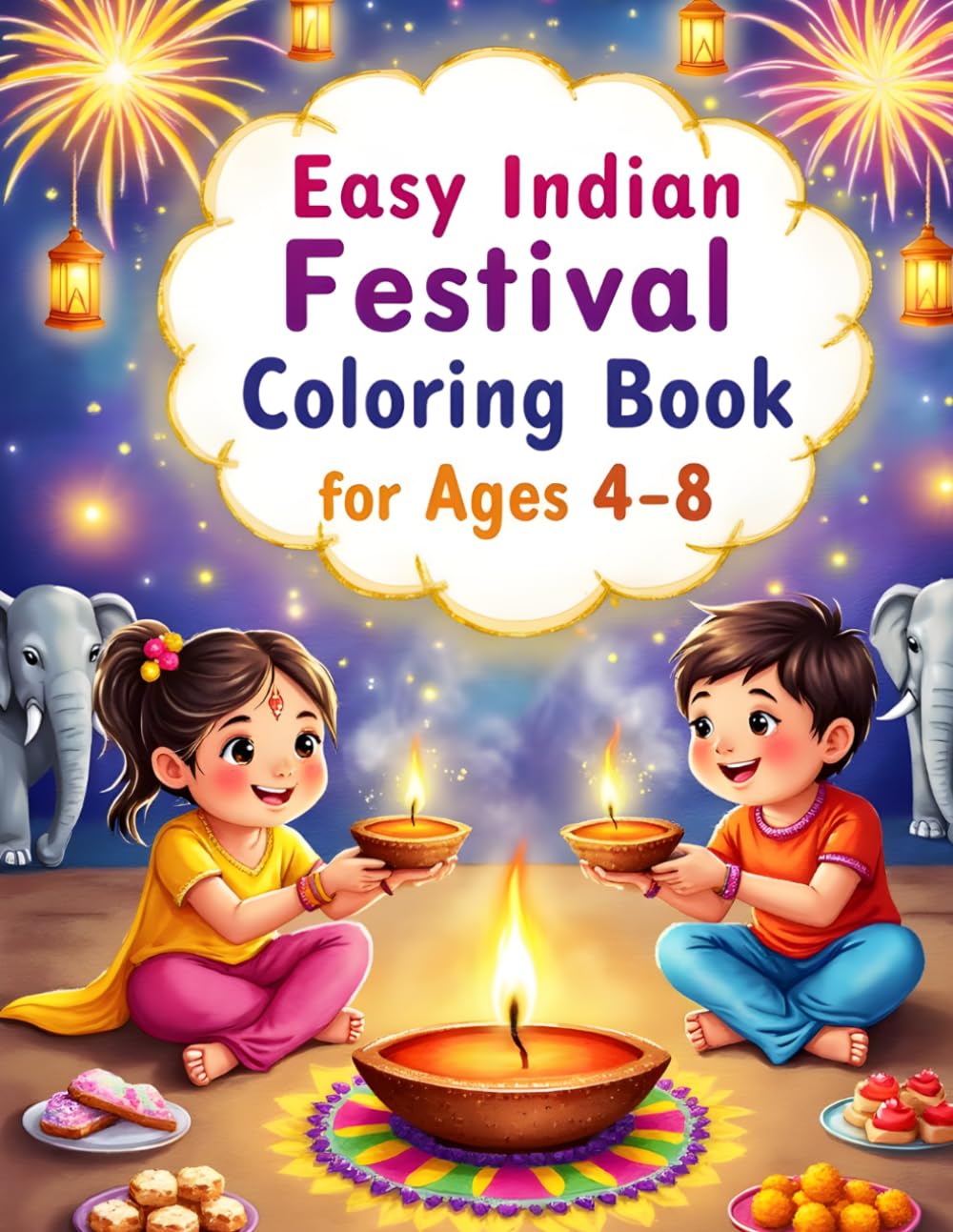 Easy Indian Festival Coloring Book: Fun and Simple Festival Coloring Pages for Kids Ages 4–8