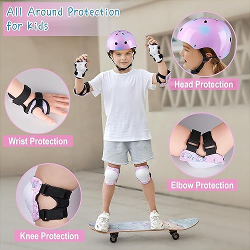 Miniatura 2 de FIODAY Rodilleras de casco para niños, rodilleras y coderas de unicornio, muñequeras, equipo de protección ajustable para niñas, niños, deportes,