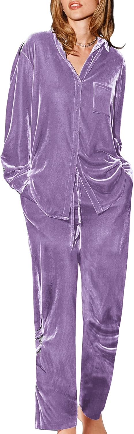 Ekouaer Velour Track Suits for Women Long Sleeve Pajama Set Casual 2 Piece Loungewear