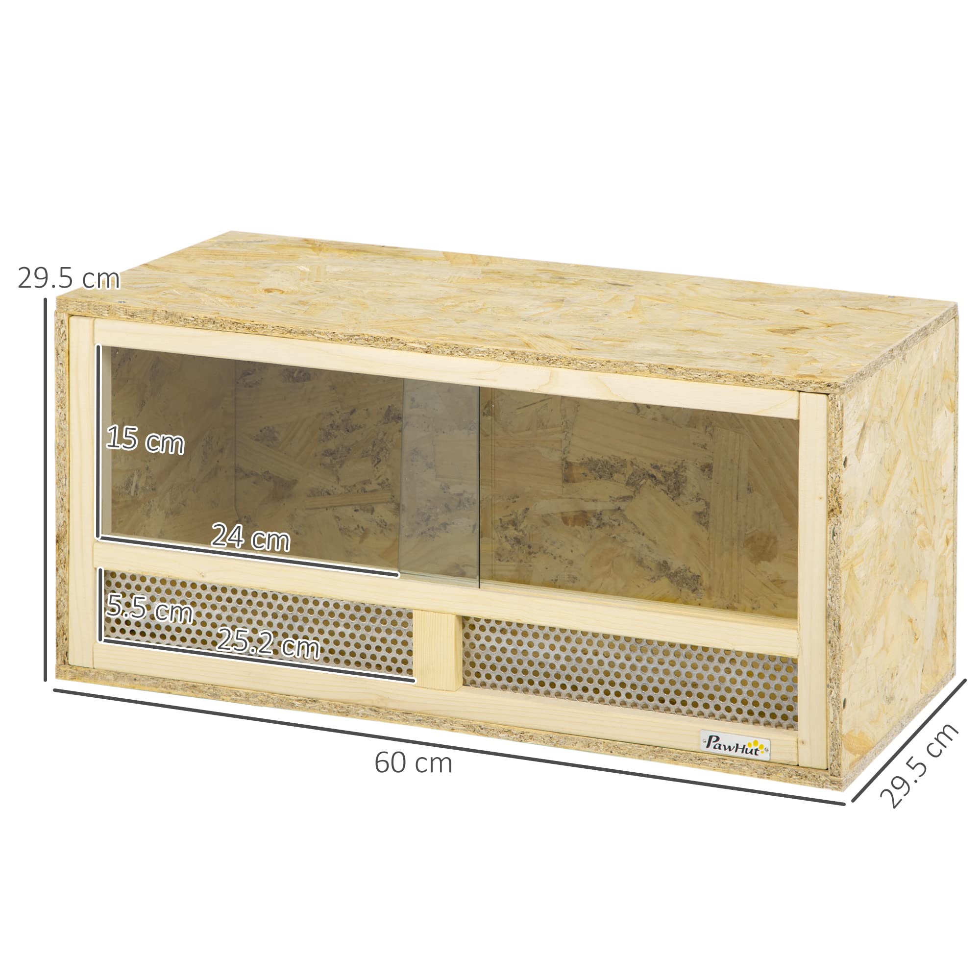 PawHut Terrario per Rettili in Legno, Teca per Rettili con Porte in Vetro Scorrevoli e Pannelli in Rete, Rettilario Multiuso, 60x29.5x29.5 cm, per Lucertole, Camaleonte, Serpente