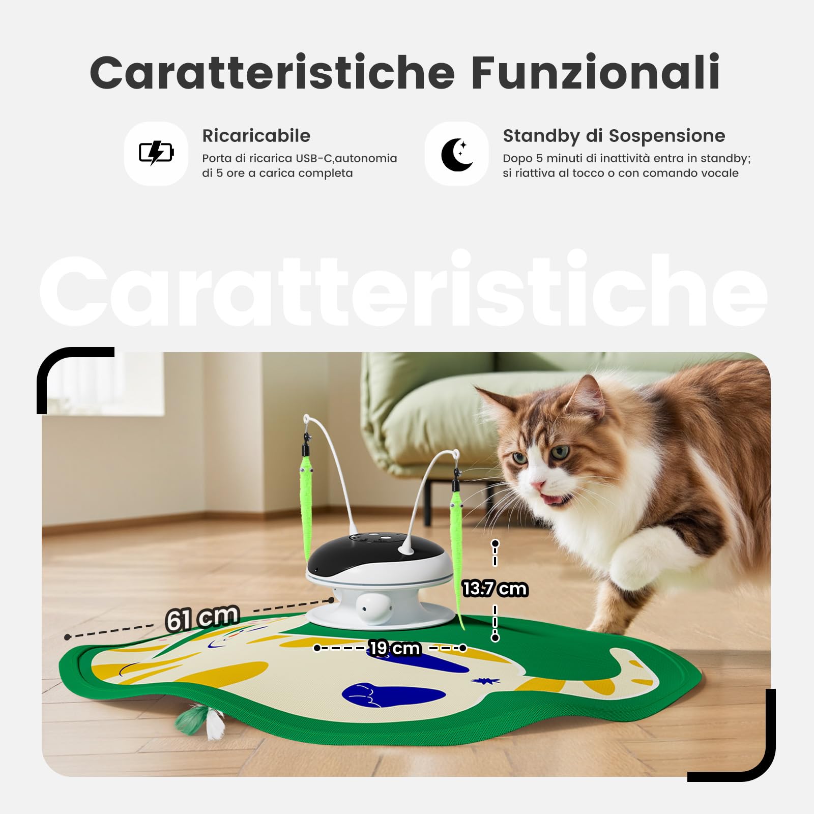 Gardner Pet Giocattolo per Gatti, 5 in 1 Elettrico Interattivo Automatico per Gatti, Gioco con Nascondino, Giocattolo con Piume, Laser, Palline e Suoni di Uccelli, Ricarica USB, Stile Gatto