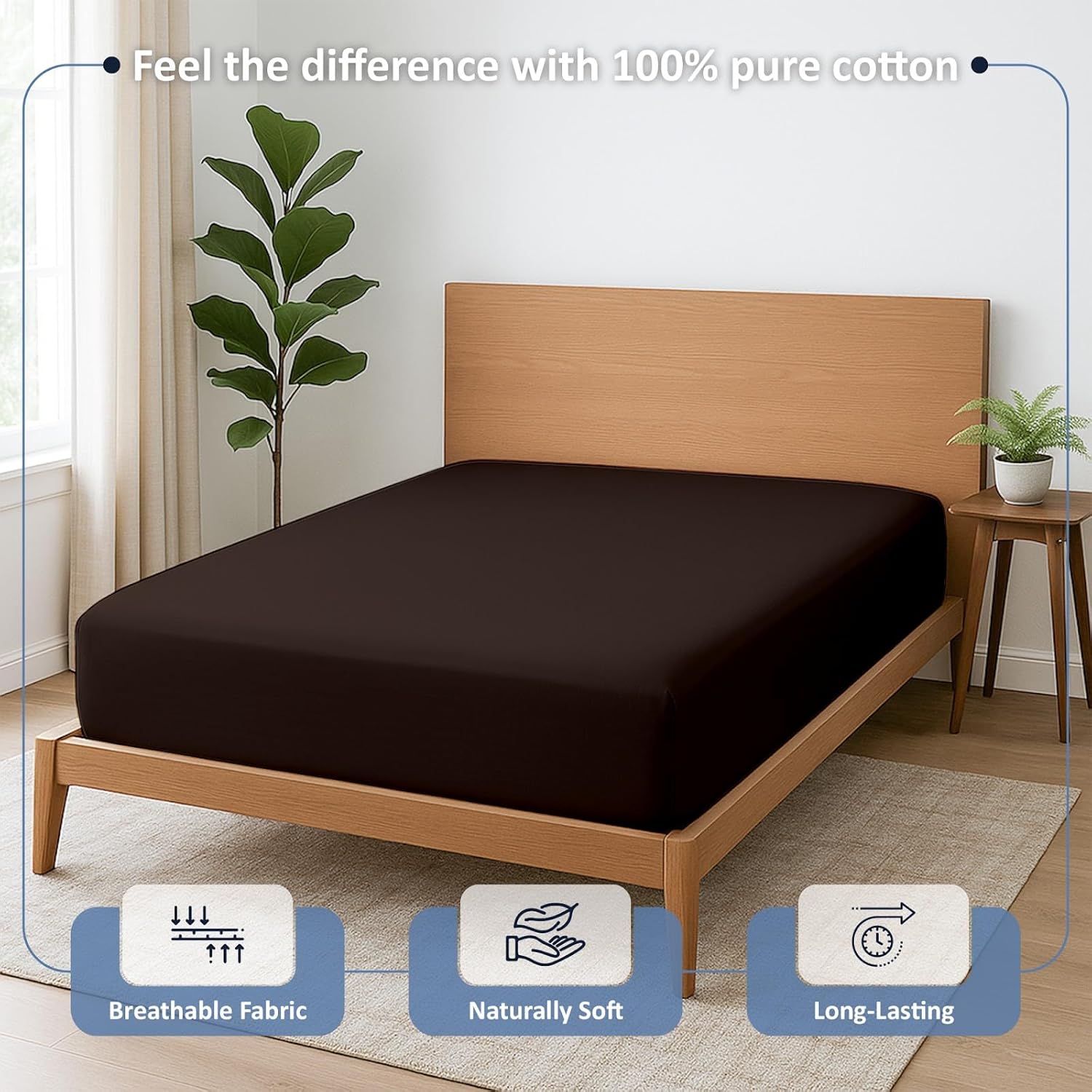 Cottington Lane RV King Fitted Sheet Only, 100% Egyptian Cotton Bottom Sheet RV King Size (72" x 80"), 15 Inch Deep Pocket, Hotel Quality Sateen Weave, Soft, Breathable, Cooling & Durable, Chocolate