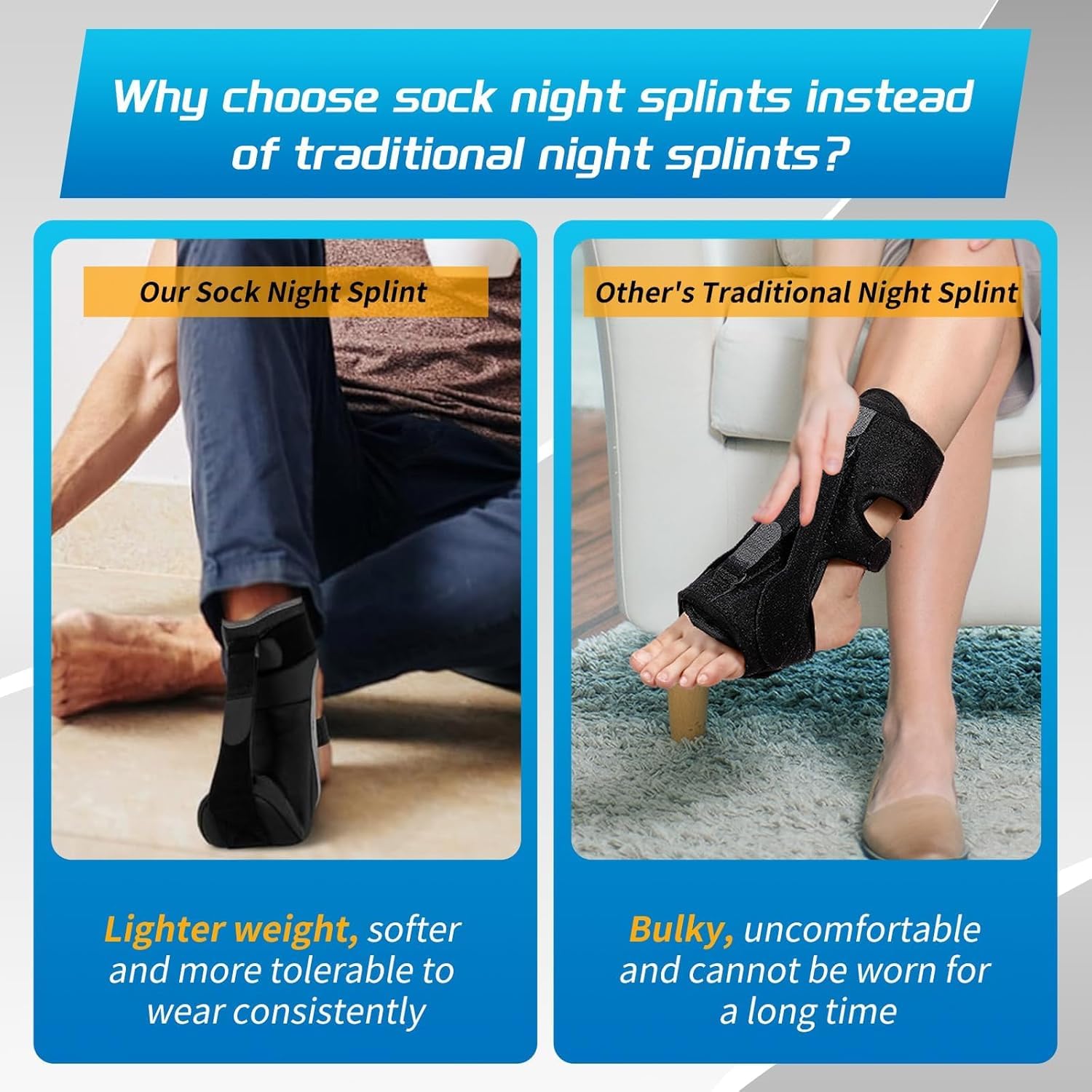 Upgraded Plantar Fasciitis Night Splint Sock with Massage Ball for Plantar Fasciitis Relief, Soft & Comfortable Foot Brace for Achilles Tendonitis Heal Spur Foot-drop Flat-arch for Women and Men, Large-Black image 4